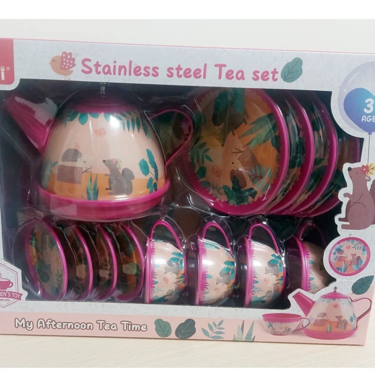 اسباب بازی دخترانه ست چای خوری فلزی 14 تکه مدل aozi toys
