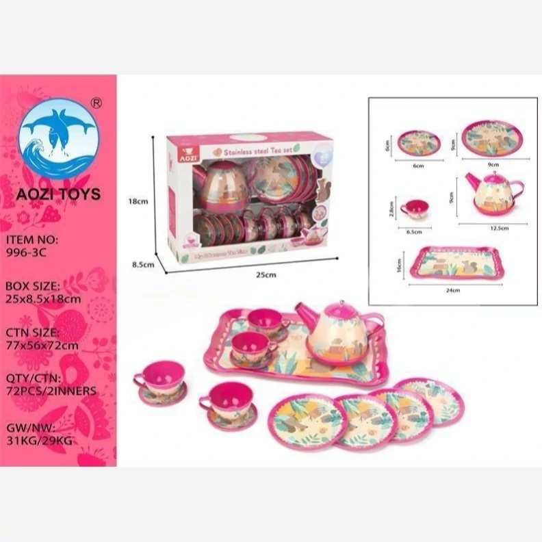 اسباب بازی دخترانه ست چای خوری فلزی 14 تکه مدل aozi toys