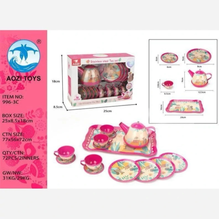 اسباب بازی دخترانه ست چای خوری فلزی 14 تکه مدل aozi toys
