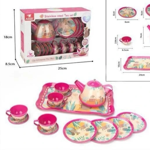 اسباب بازی دخترانه ست چای خوری فلزی 14 تکه مدل aozi toys