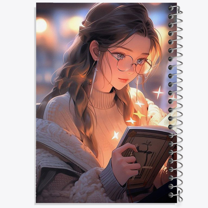 دفتر ژورنال نویسی 50 برگ خندالو مدل نقطه ای طرح دختر و کتاب کد F3127