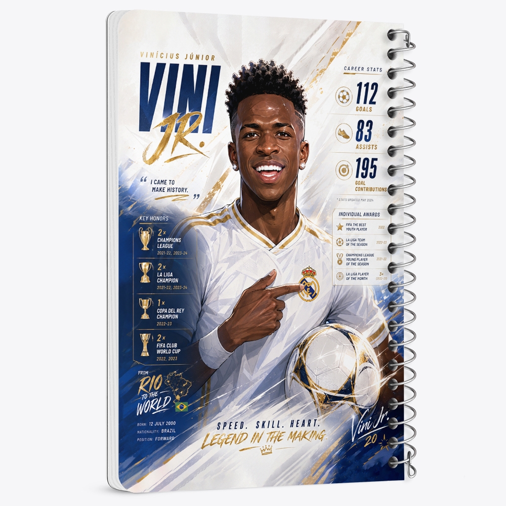 دفتر نقطه ای 50 برگ خندالو طرح وینیسیوس جونیور (Vinicius Junior) کد F14663