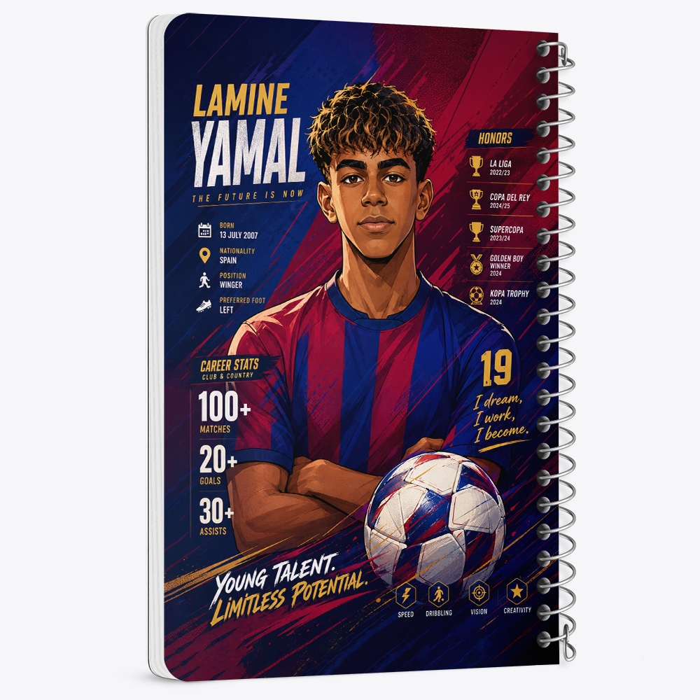 دفتر نقطه ای 50 برگ خندالو طرح لامین یامال (Lamine Yamal) کد F14661