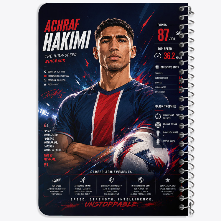 دفتر شطرنجی 50 برگ خندالو طرح اشرف حکیمی (Achraf Hakimi) کد F14673