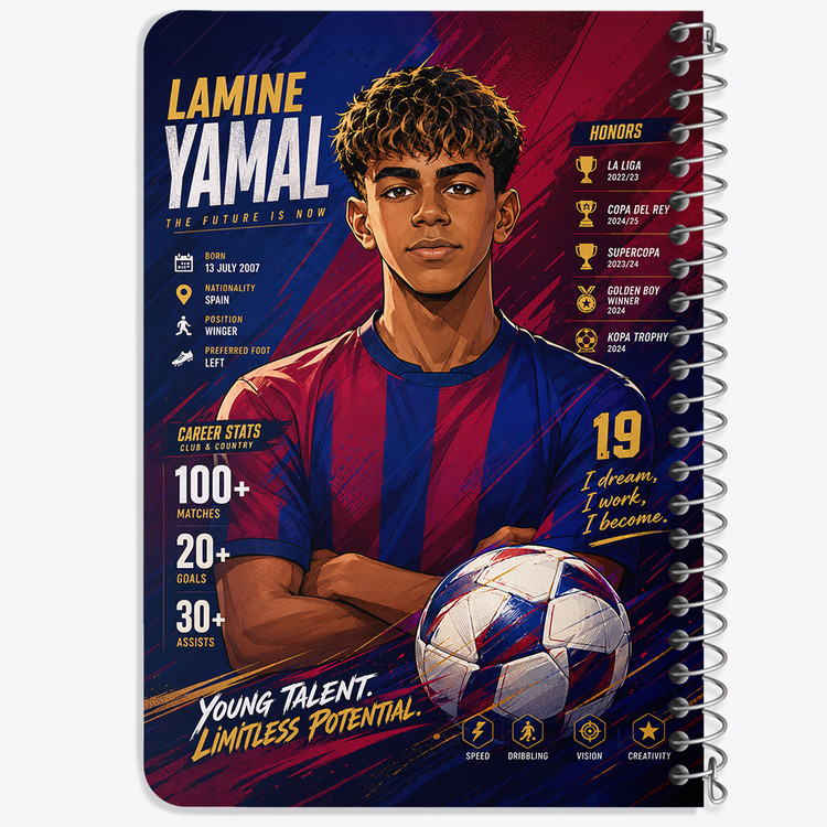 دفتر شطرنجی 50 برگ خندالو طرح لامین یامال (Lamine Yamal) کد F14661