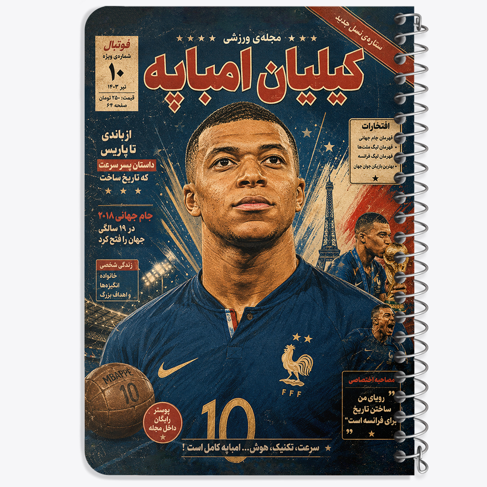 دفتر نقاشی 50 برگ خندالو طرح کیلیان امباپه (Kylian Mbappé) کد F14695
