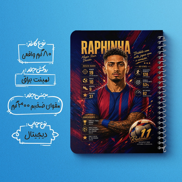 دفتر نقاشی 50 برگ خندالو طرح رافینیا (Raphinha) کد F14667