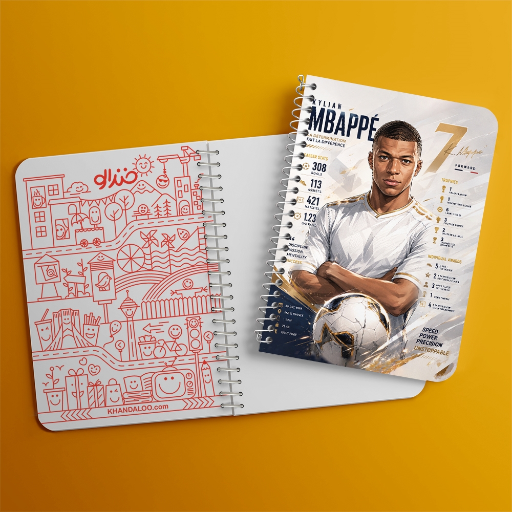 دفتر نقاشی 50 برگ خندالو طرح کیلیان امباپه (Kylian Mbappé) کد F14657
