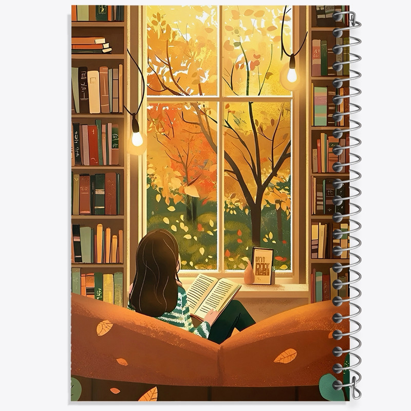 دفتر ژورنال نویسی 50 برگ خندالو مدل نقطه ای طرح دختر کتابخوان کد F10976