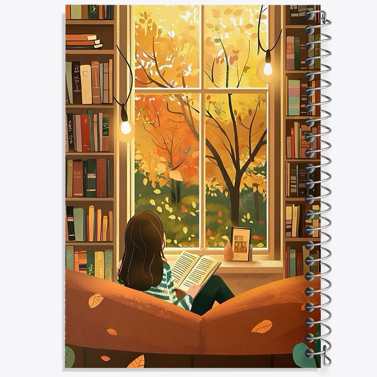 دفتر ژورنال نویسی 50 برگ خندالو مدل نقطه ای طرح دختر کتابخوان کد F10976