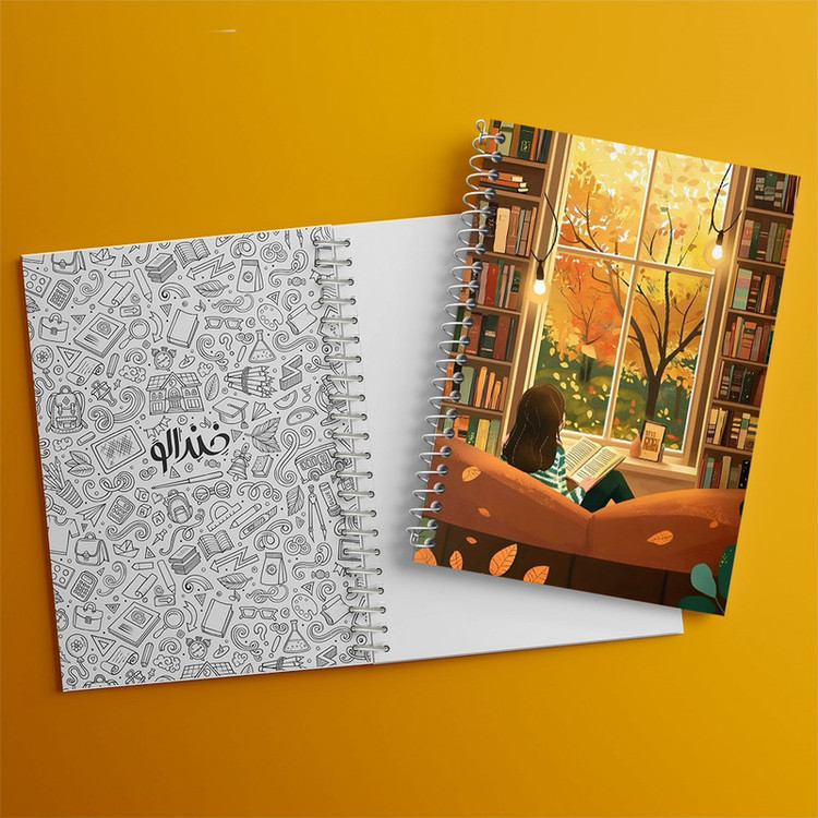 دفتر ژورنال نویسی 50 برگ خندالو مدل نقطه ای طرح دختر کتابخوان کد F10976