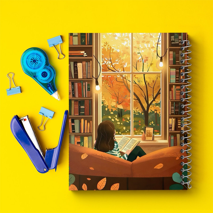 دفتر ژورنال نویسی 50 برگ خندالو مدل نقطه ای طرح دختر کتابخوان کد F10976