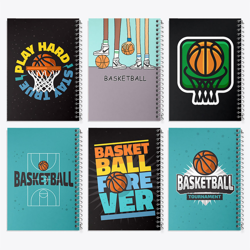 دفتر مشق 50 برگ خندالو طرح بسکتبال (Basketball) کد 382 مجموعه 6 عددی