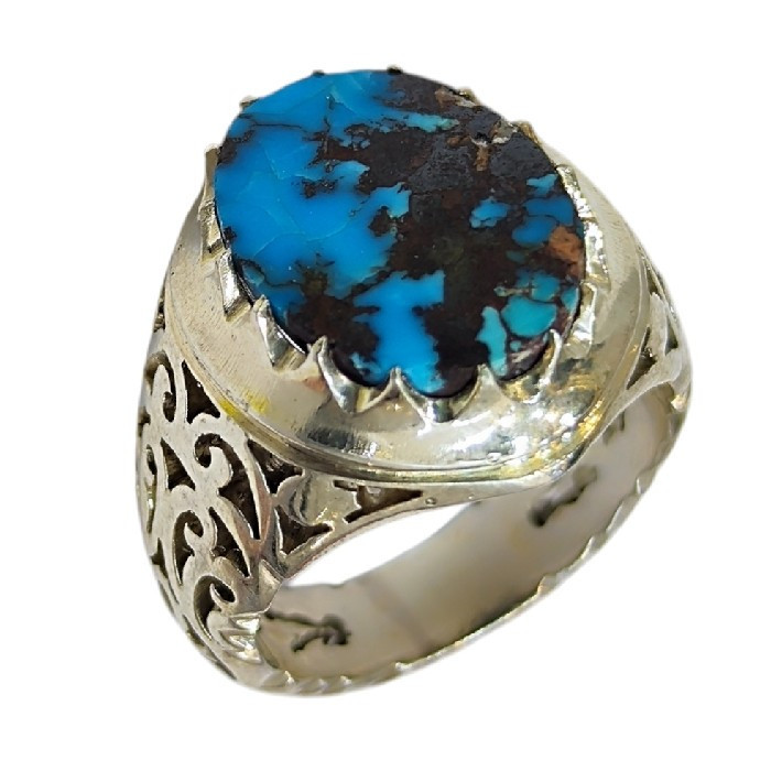 انگشتر نقره فیروزه نیشابور مردانه مدل رکاب دست ساز کد 31000