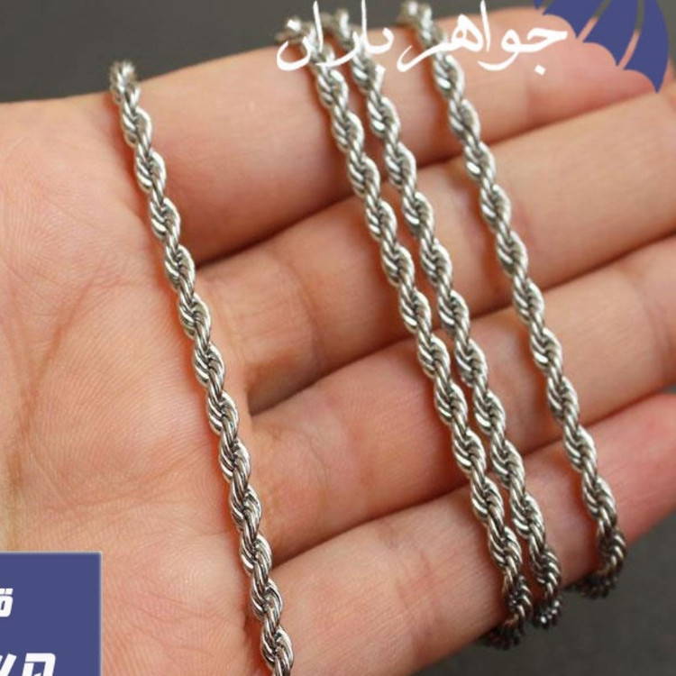 گردنبند طنابی طول 40 سانت زنجیر گردن استیل بافت طنابی صدسال ضمانت رنگ نقره ای استیل رنگ ثابت