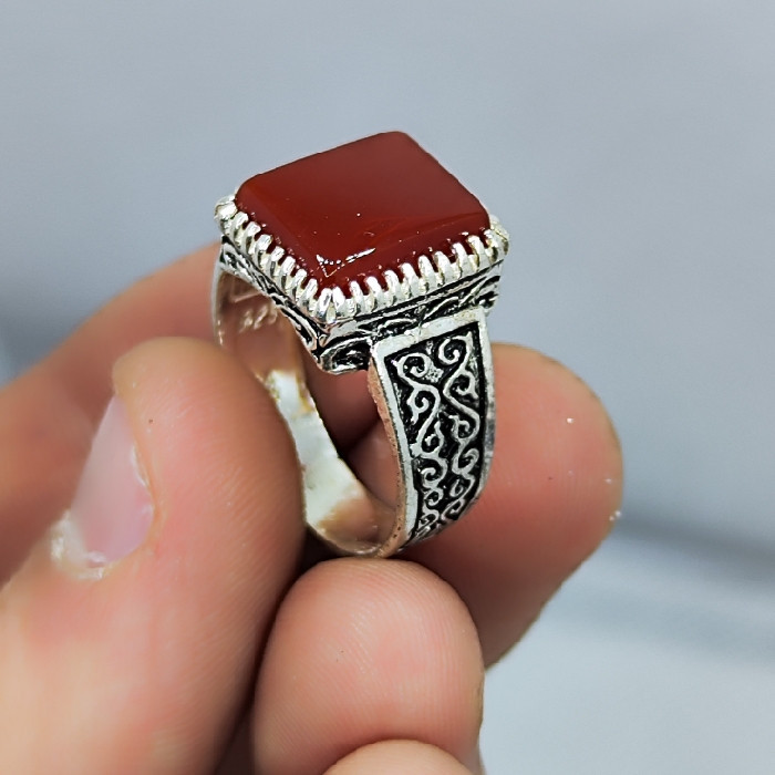 انگشتر نقره مردانه مدل سنگ عقیق رضوی رکاب اسپرت کد 885