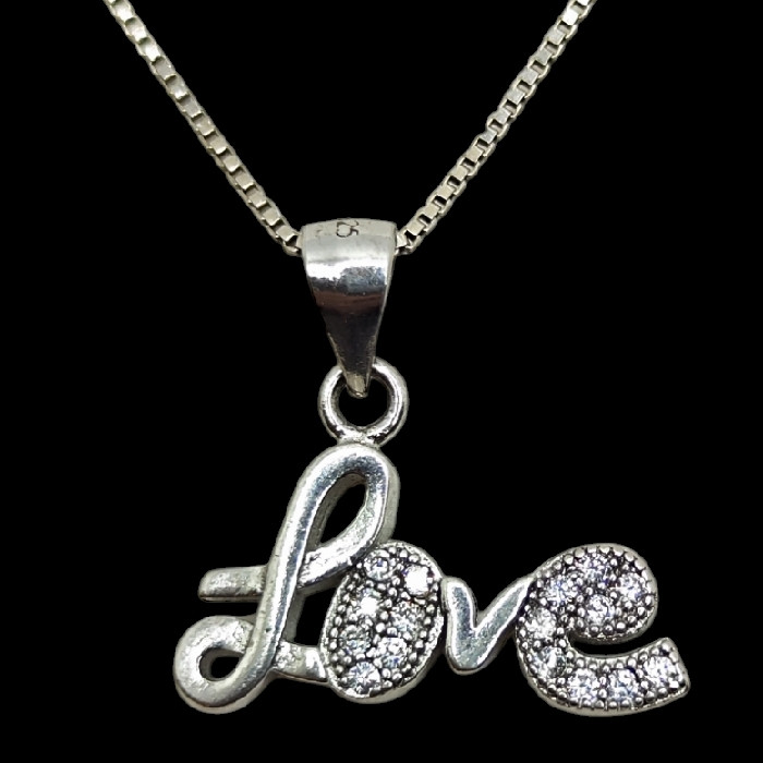 گردنبند نقره زنانه مدل برلیان طرح LOVE کد 450