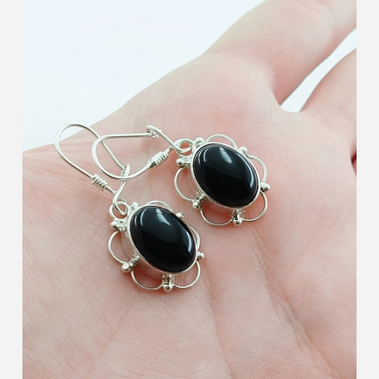 گوشواره دست ساز نقره اصل عیار 925 عقیق مشکی