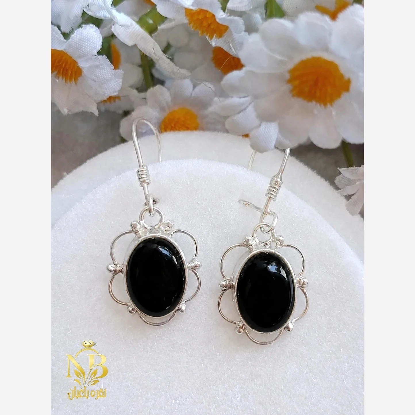 گوشواره دست ساز نقره اصل عیار 925 عقیق مشکی