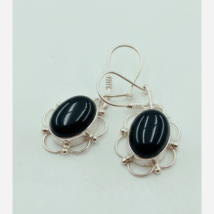 گوشواره دست ساز نقره اصل عیار 925 عقیق مشکی