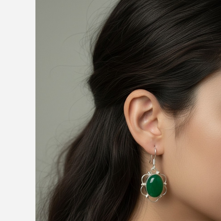 گوشواره دست ساز نقره اصل عیار 925 عقیق سبز