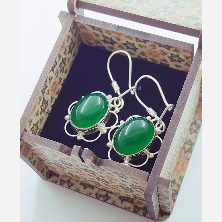 گوشواره دست ساز نقره اصل عیار 925 عقیق سبز