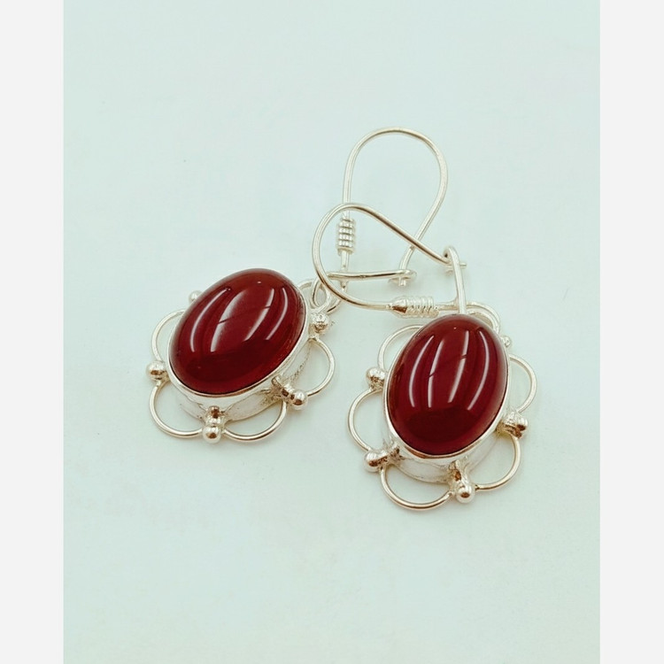 گوشواره دست ساز نقره اصل عیار 925 عقیق قرمز