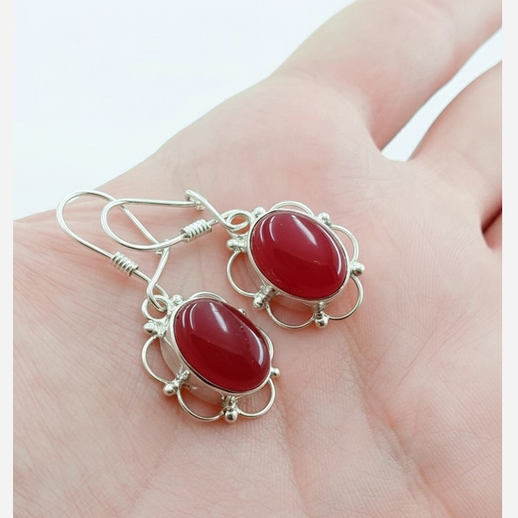 گوشواره دست ساز نقره اصل عیار 925 عقیق قرمز