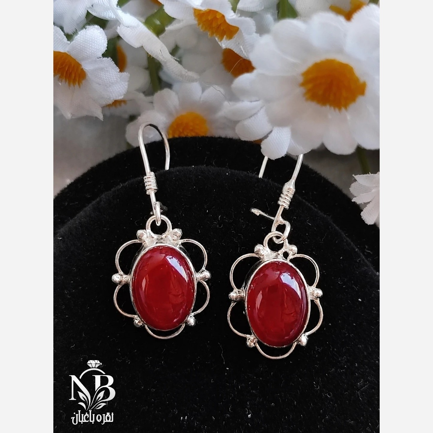 گوشواره دست ساز نقره اصل عیار 925 عقیق قرمز