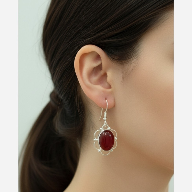گوشواره دست ساز نقره اصل عیار 925 عقیق قرمز