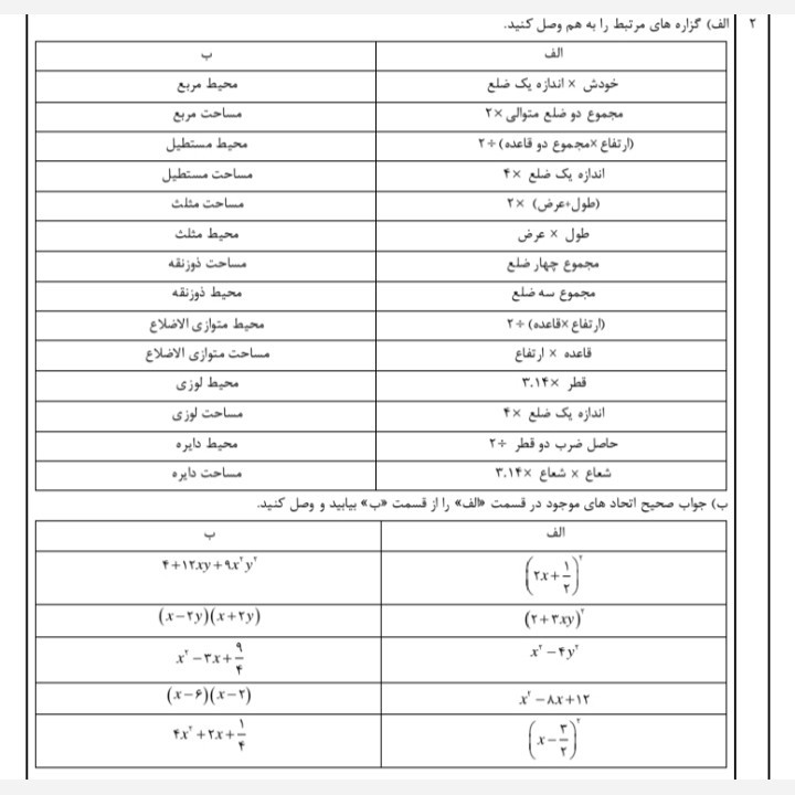 نمونه سوال امتحانی درس دوم از فصل اول ریاضی و آمار دهم انسانی