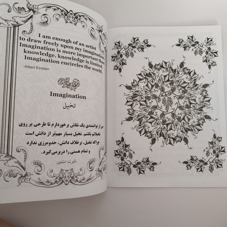کتاب رنگ آمیزی بزرگسالان جهان سبز من با دوزبانه فارسی و انگلیسی و به همراه سخن بزرگان