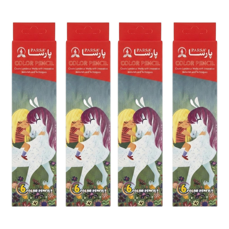 مداد رنگی 6 رنگ پارسا مدل دختر اسب سوار بسته 4 عددی