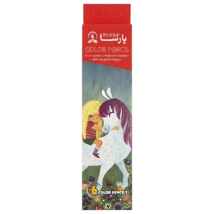 مداد رنگی 6 رنگ پارسا مدل دختر اسب سوار بسته 4 عددی