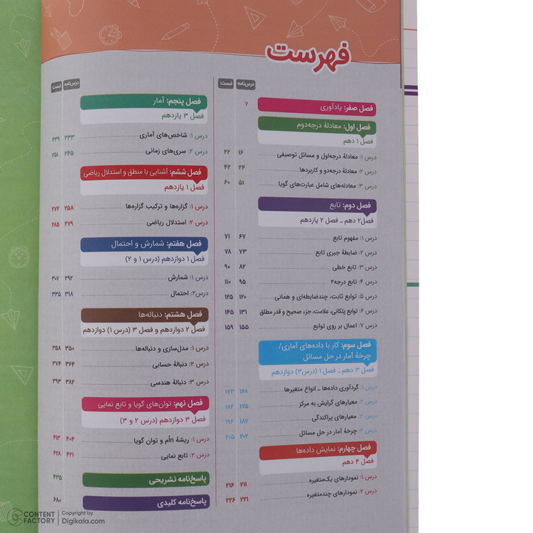 کتاب پرسش های چهار گزینه ای جامع ریاضی و آمار دهم یازدهم و دوازدهم رشته انسانی اثر علی شهرابی انتشارات خیلی سبز نوبت چاپ اول