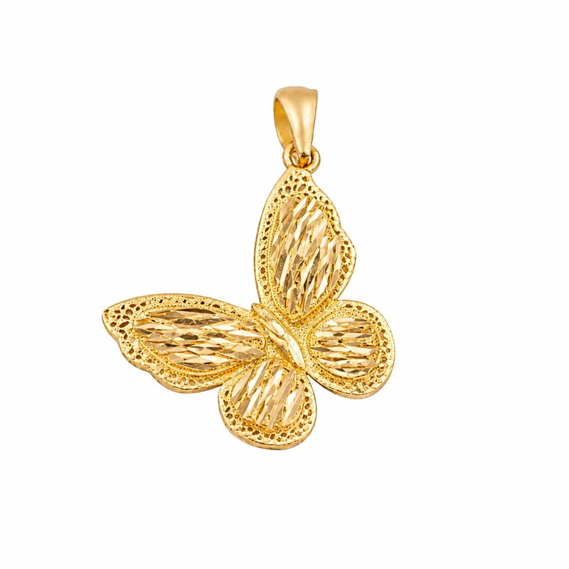 آویز گردنبند طلا 18 عیار کم اجرت زنانه طلای علیمحمدی طرح پروانه کد YTR901