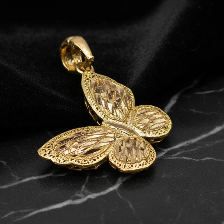 آویز گردنبند طلا 18 عیار کم اجرت زنانه طلای علیمحمدی طرح پروانه کد YTR901