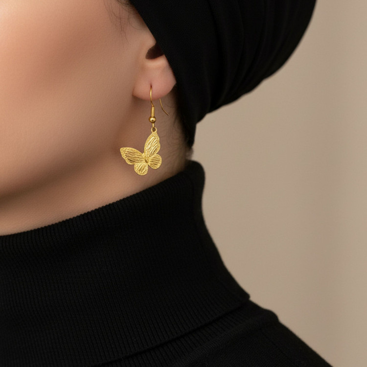 نیم ست طلا 18 عیار زنانه طلای علیمحمدی مدل پروانه ای کد 001