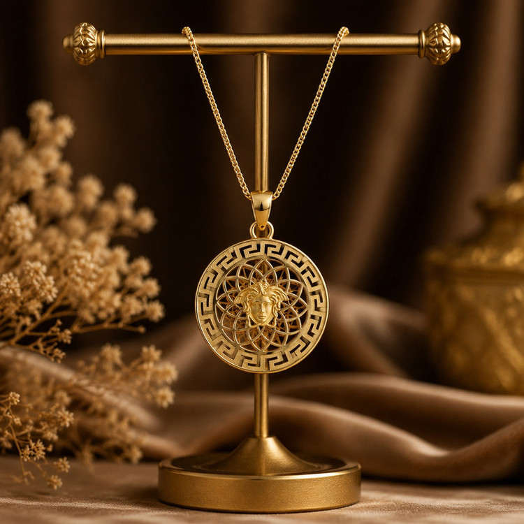 آویز گردنبند طلا 18 عیار زنانه طلای علیمحمدی طرح ورساچه گرد