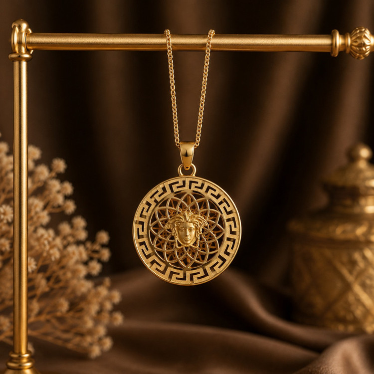 آویز گردنبند طلا 18 عیار زنانه طلای علیمحمدی طرح ورساچه گرد