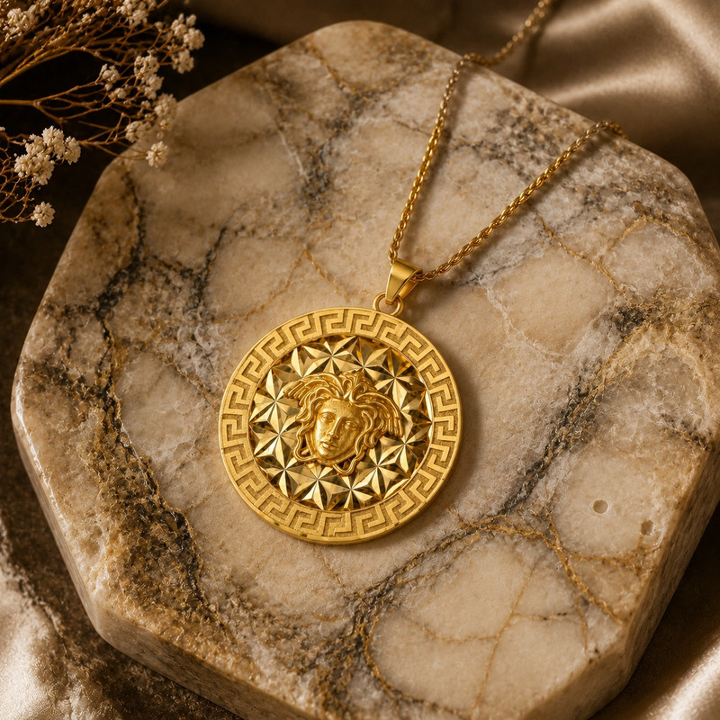آویز گردنبند طلا 18 عیار زنانه طلای علیمحمدی طرح ورساچه دوبل گرد