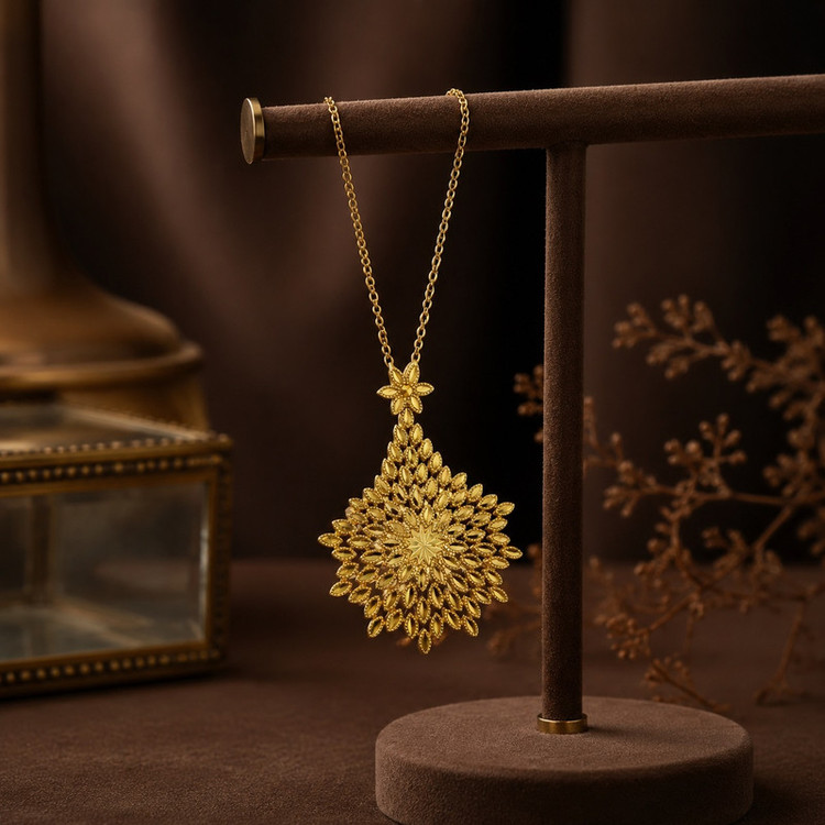 آویز گردنبند طلا 18 عیار زنانه طلای علیمحمدی طرح گل آفتاب