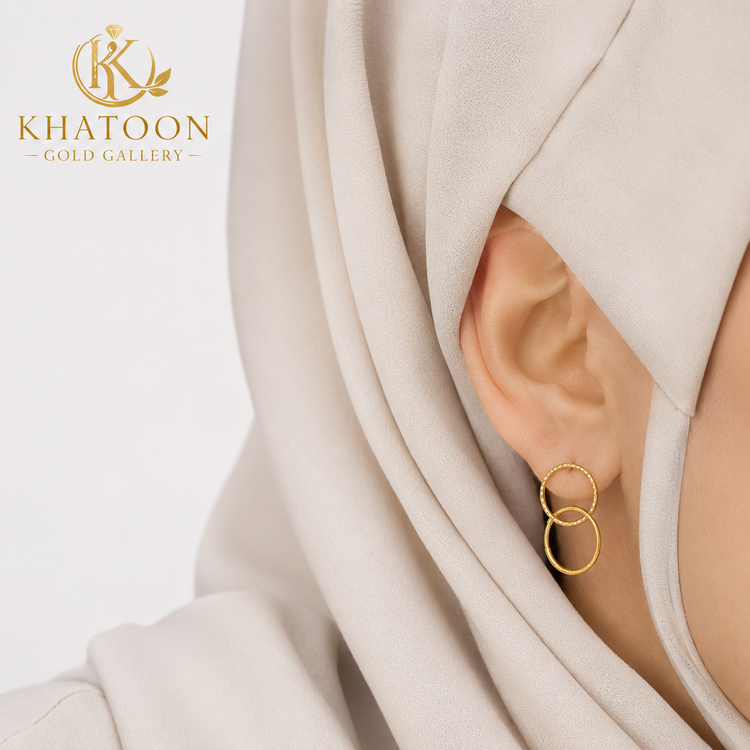 گوشواره طلا تراشدار 990 سوت حلقه ای خاتون