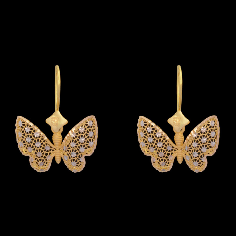 گوشواره آویز طلا کم اجرت  18 عیار زنانه طلای مستجابی مدل پروانه آذر  کد E116