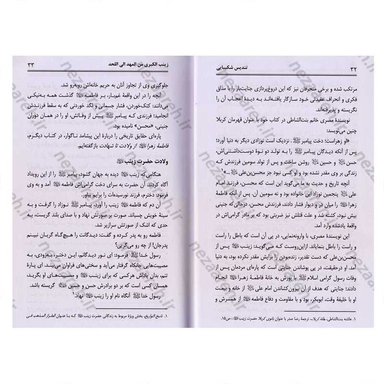 کتاب تندیس شکیبایی (ترجمه ای از کتاب زینب الکبری من المهد الی اللحد) نویسنده آیت الله محمد کاظم قزوینی
