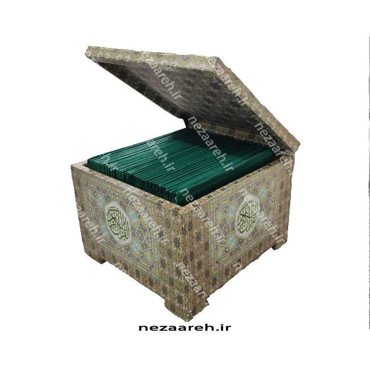 کتاب قرآن 30 پاره همراه با جعبه (قرآن 30 حزبی) جلد گالینگور طلا کوب و خط عثمان طه