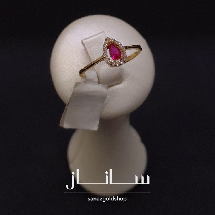 انگشتر مینیمال طرح اشک صورتی طلای 18 عیار ارسال رایگان گالری طلای ساناز