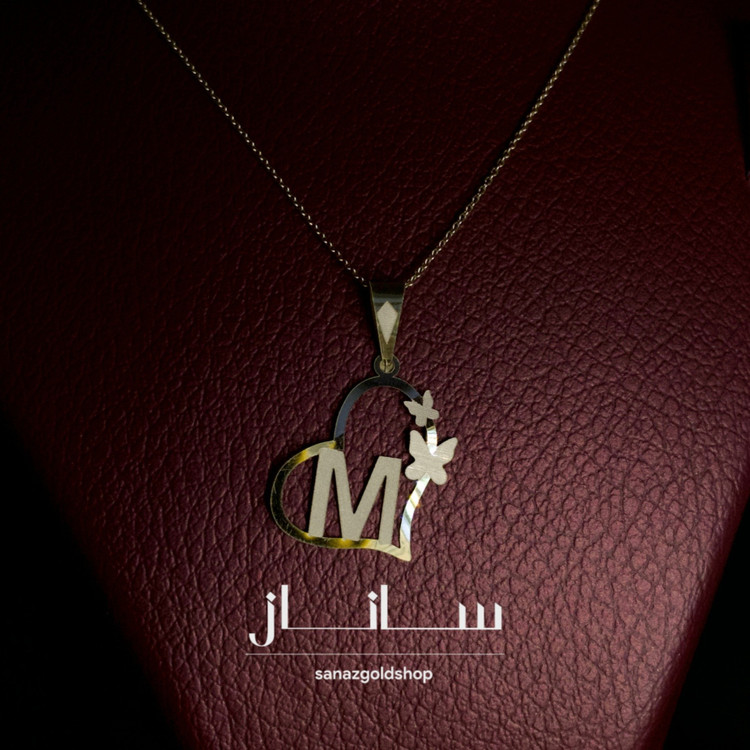 پلاک آویز طلا 18 عیار طرح قلب حرف M ارسال رایگان گالری طلای ساناز