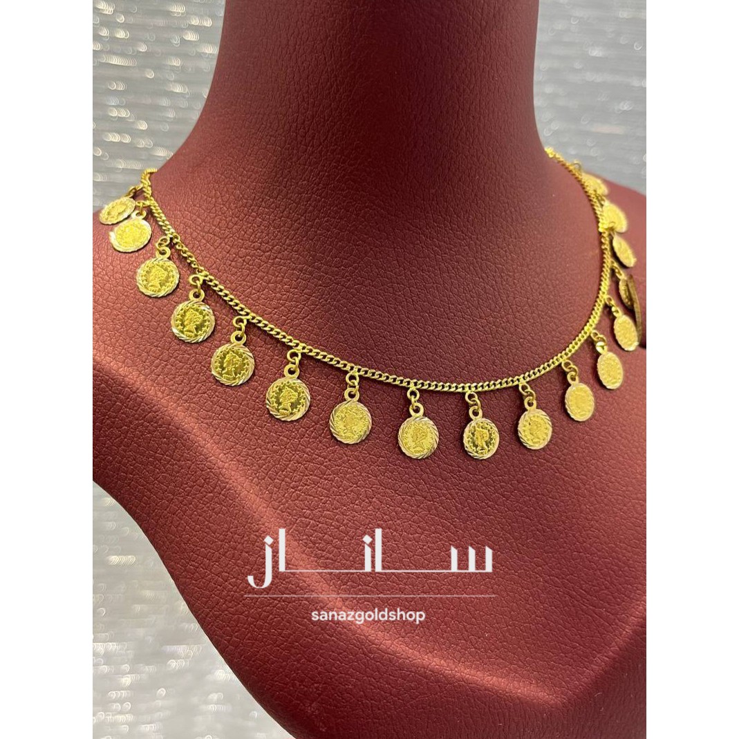 گردنبند سکهای الیزابت 18 عیار کم اجرت ارسال رایگان گالری طلای ساناز