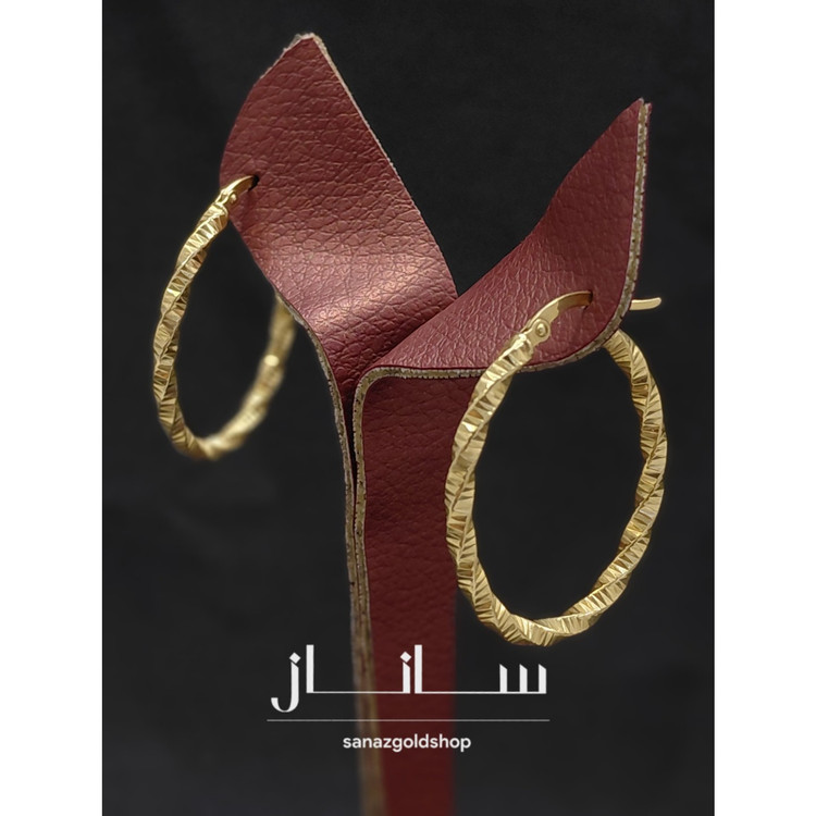 گوشواره حلقهای طرح مارپیچ بزرگ 18 عیار کم اجرت ارسال رایگان گالری طلای ساناز